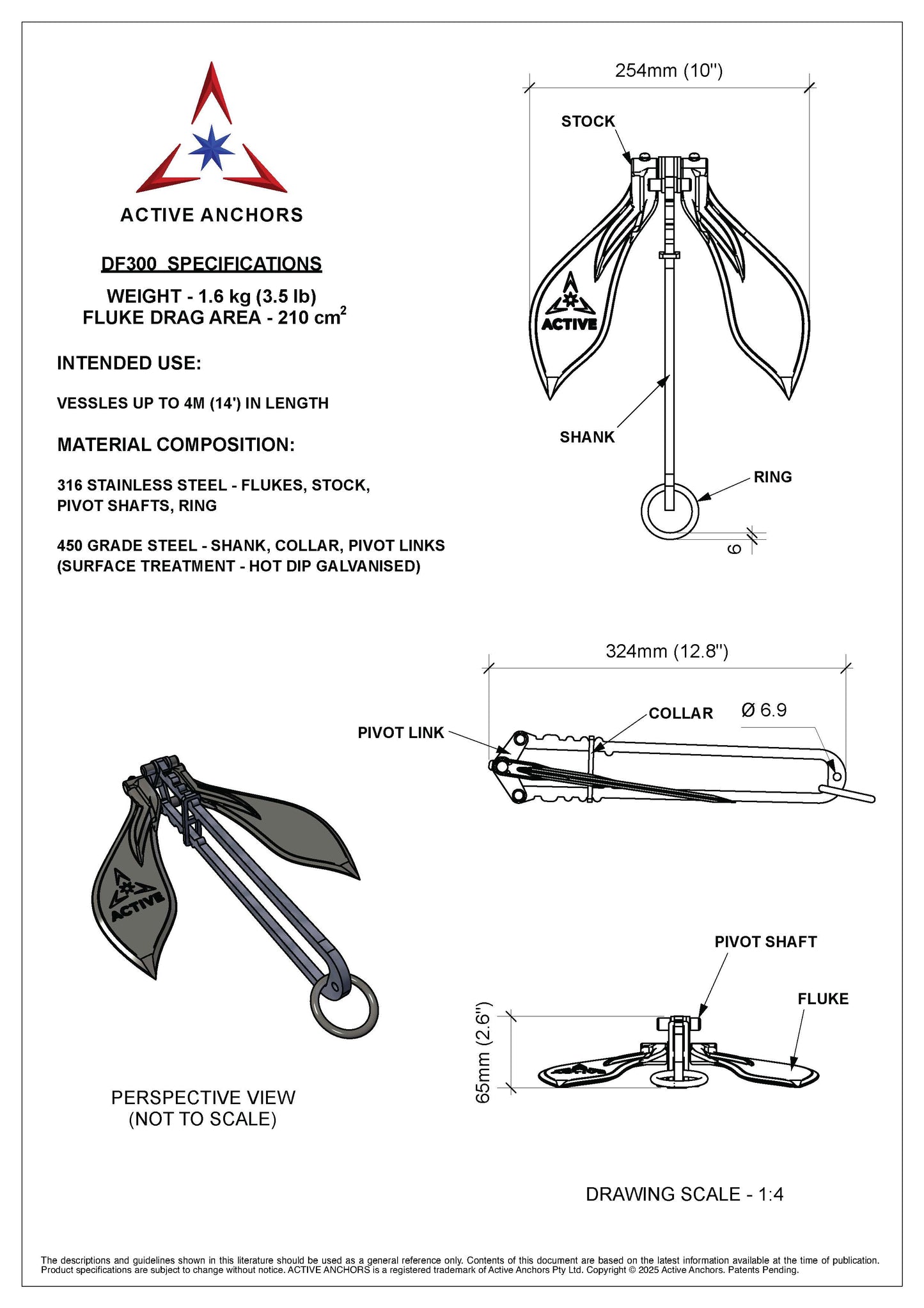 ACTIVE DF300 - Anchor for Jet Skis, Kayaks & small boats up to 4 Metres (13') in length