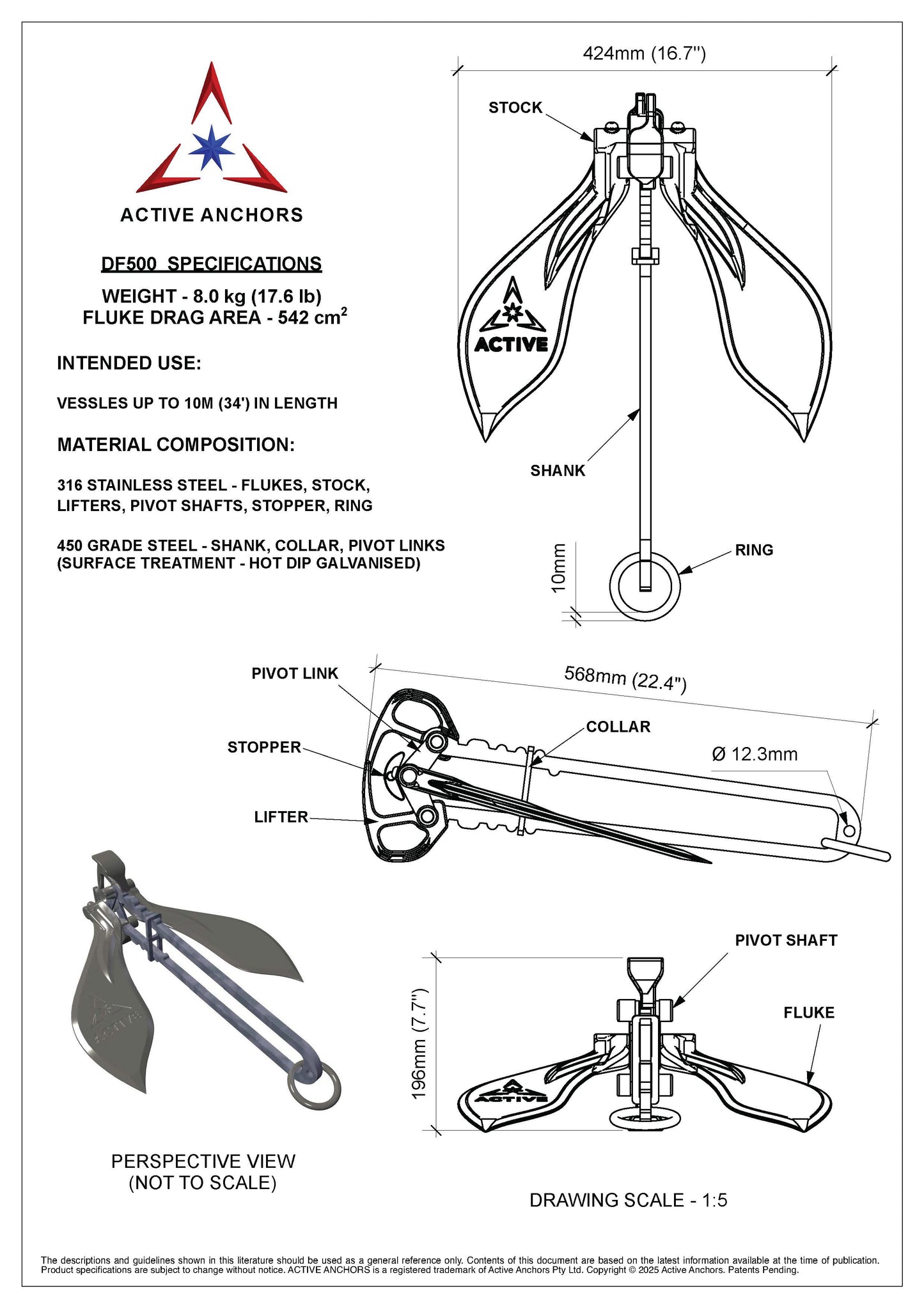 ACTIVE DF500 - Anchor for vessels up to 10 Metres (34') in length