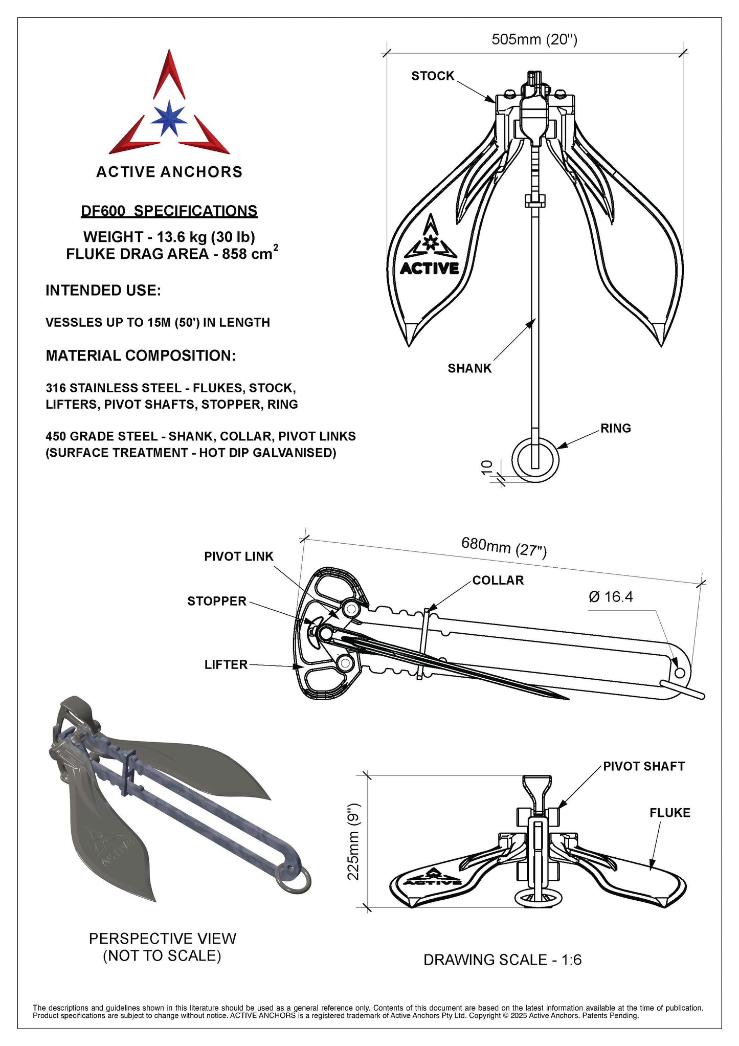 ACTIVE DF600 - Anchor for vessels up to 15 Metres (50') in length