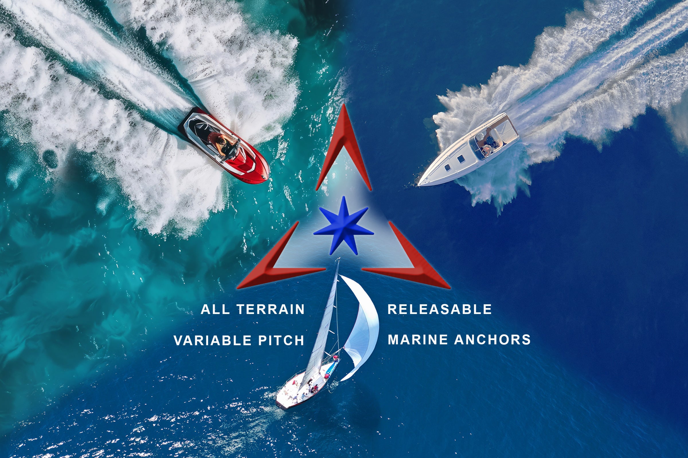 all terrain, variable pitch, releasable, marine anchors, jet ski, kayak, boat, yacht